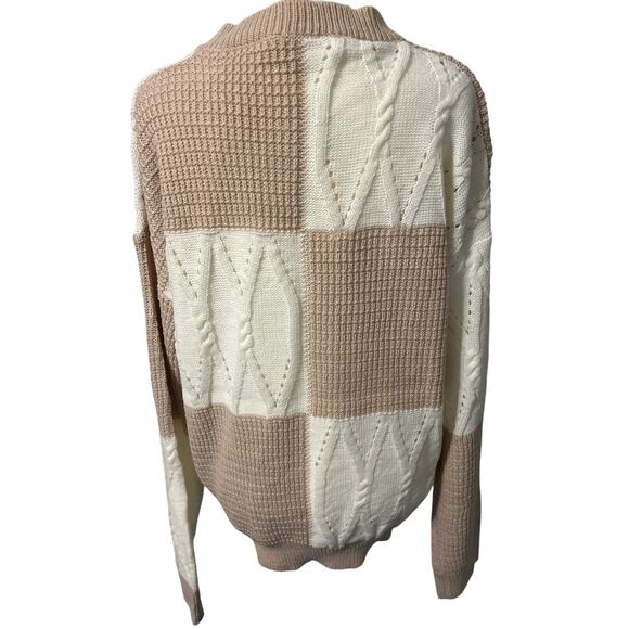 Hem & Thread Boutique Knit Sweater Tan and Cream Size Large Color Block NWT - Picture 4 of 7